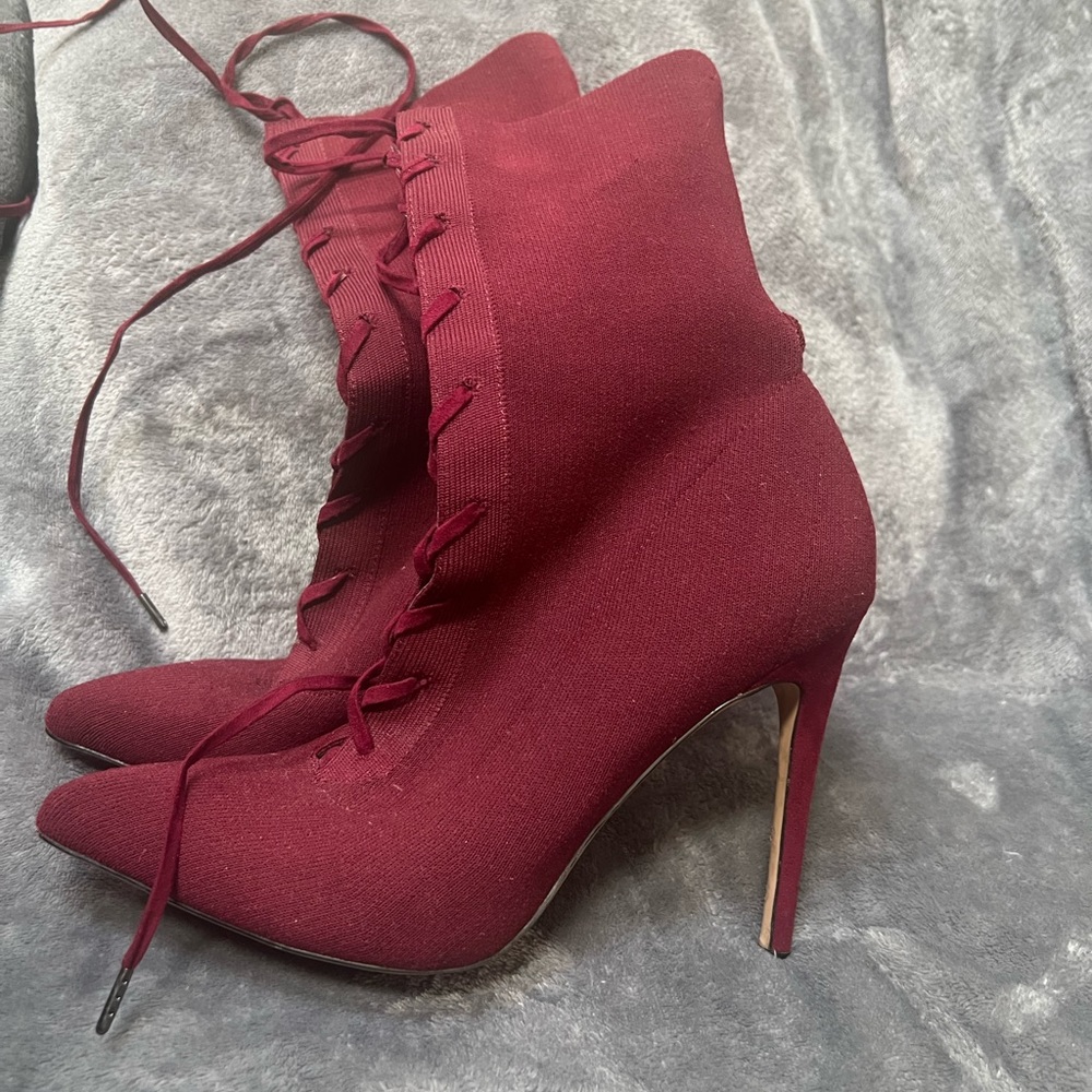 COPY - Aldo Burgandy Bootie Laced ip front Stretch gently used